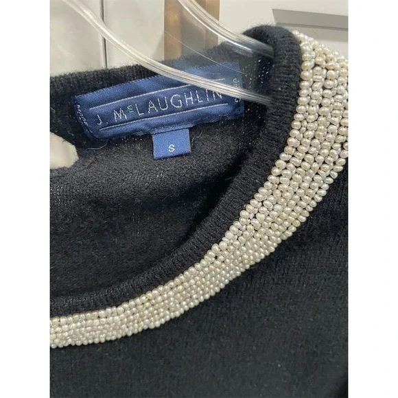 J. McLaughlin Women's Black Sweater Sz S pearl Collar cashmere SI16 - Picture 4 of 7
